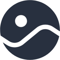 A dark circular logo featuring a stylized wave and a small circle. ~ Image for test purposes.